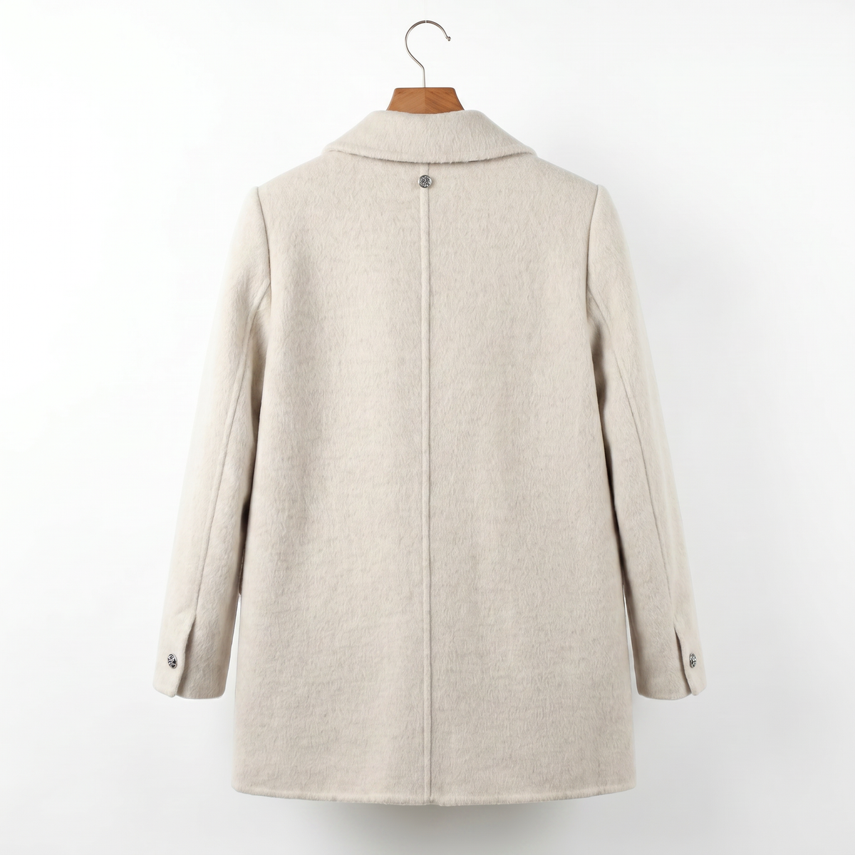 Women's Cashmere-Wool Blend Double-Breasted Coat with Embroidered Patch