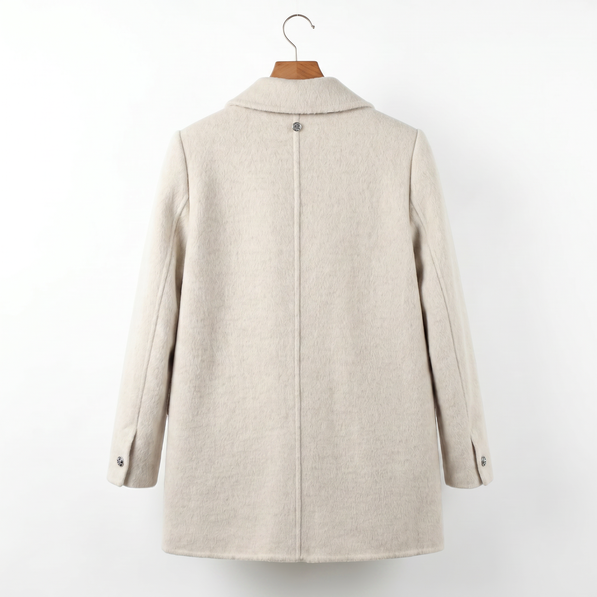 Women's Cashmere-Wool Blend Double-Breasted Coat with Embroidered Patch