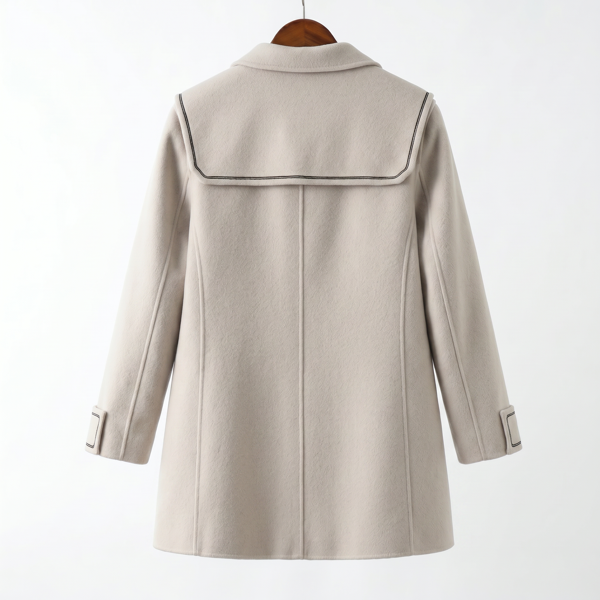Premium 100% Australian Wool Double-Breasted Coat with Contrast Trim | Elegant Sailor Collar Outerwear