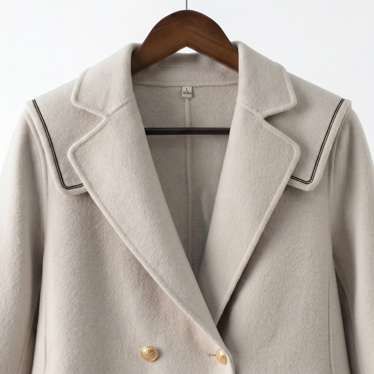 Premium 100% Australian Wool Double-Breasted Coat with Contrast Trim | Elegant Sailor Collar Outerwear