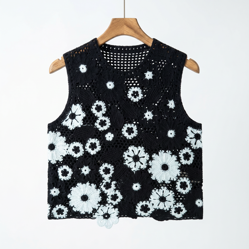 Sale— 100% Wool Handcrafted Floral Crochet Vest